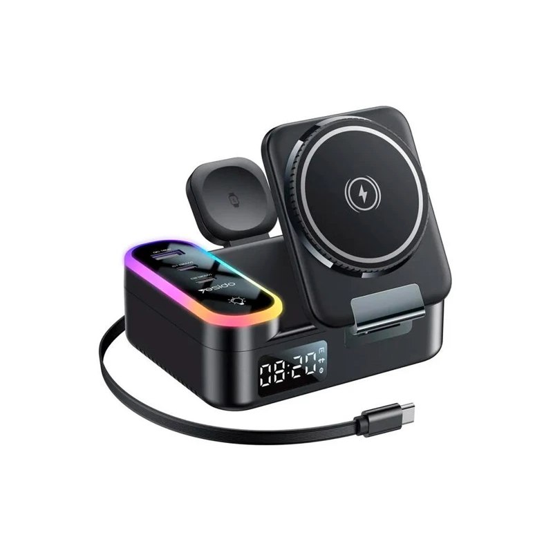 Беспроводное ЗУ Yesido DS38 8-в-1 с RGB-подсветкой (PD, PDO, PPS, QC)