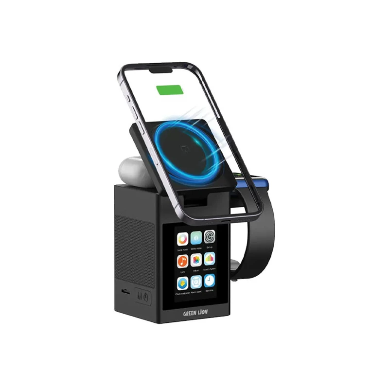GREEN LION SMART STATION PRO 3 IN 1 KABELSIZ ZARÝAD BERIJI WE KOLONKA