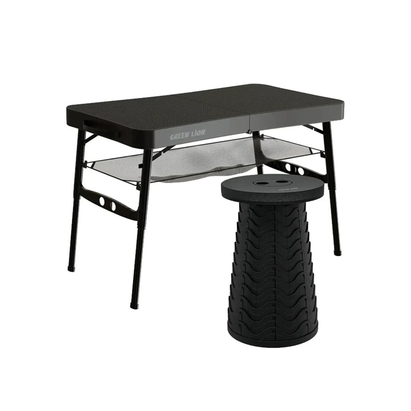 FOLDABLE TRAVEL CAMPING TABLE GREEN LION TABLEE STOOL BLACK