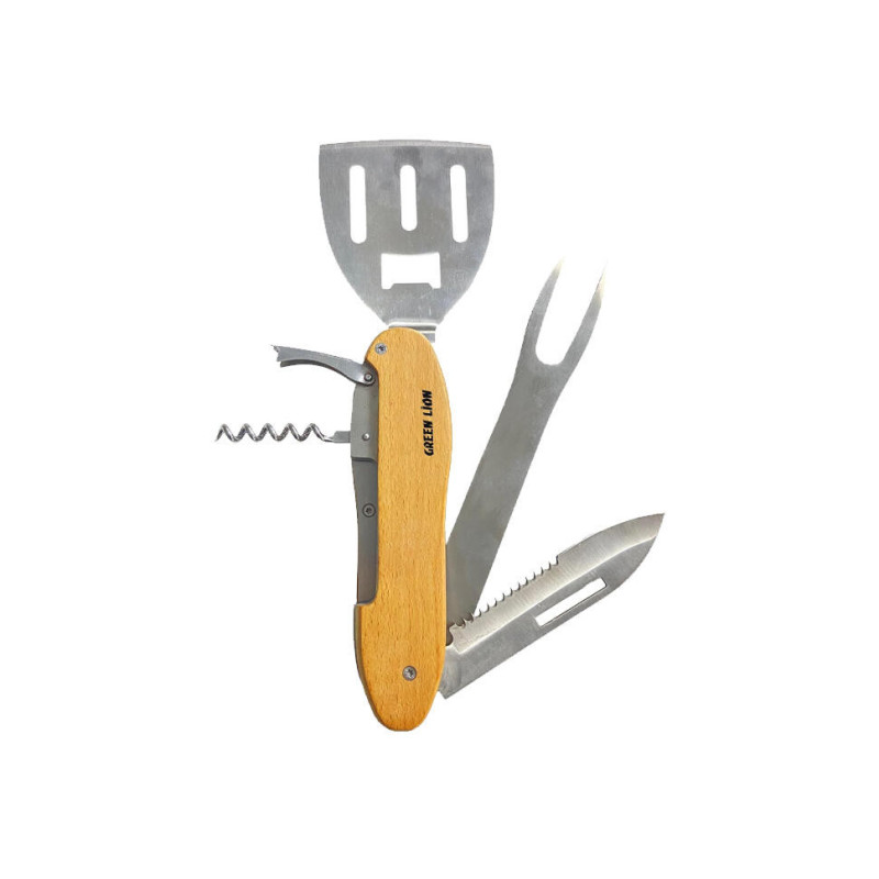 BBQ TOOL SET GREEN LION MULTIFUNCTION 5 IN 1 WOOD GNMBBQ5N1WD