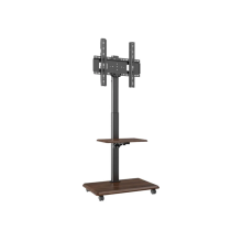 FLOOR TV STAND FOR 26-65" TELEVISIONS WITH MULTI TIER SHELVES DARK WOOD BLACK STEEL HARDWARE