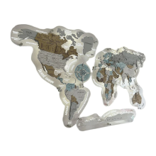 INTERIOR MULTI LEVEL 3D WOODEN WORLD MAP HANDMADE WALL ART LUXURY DECOR BLOCK